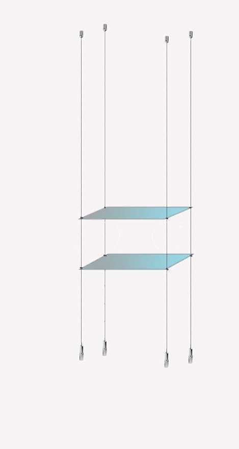 Suspended Ceiling To Floor Cable Display Glass Shelves Steel Wire