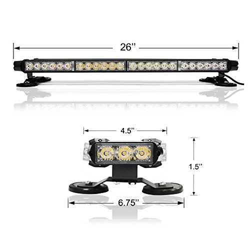 FOXCID White 26" 54 LED Emergency Warning Security Roof Top Flash Strobe Light Bar with Magnetic Base, for Plow or Tow Truck Construction Vehicle - Thumbnail 6