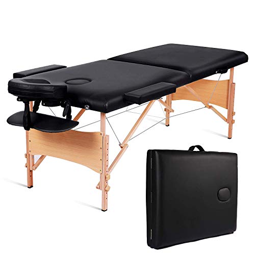 MaxKare Folding Massage Table Portable Facial SPA Professional Massage Bed With Carrying Bag 2 Fold Lash Bed with Head-& Armrest. (Black)