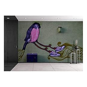 Abstract Painting with Birds Wearing a Pair of Shoes - Removable Wall Mural | Self-Adhesive Large Wallpaper - 66x96 inches