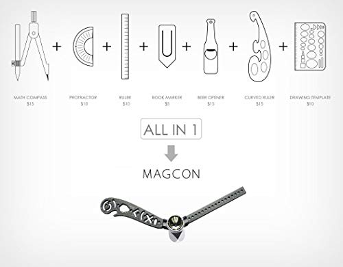 Multi-Function Drawing Tool Scale Ruler Measuring Templates with A Curved Profile, Metallic Ruler Mini Compass Protractor Combo Patterns Versatile Utensil Drafting Kits - Thumbnail 3