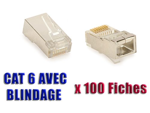 KALEA-INFORMATIQUE Box of 100 RJ45 crimp plugs. Shielded, for CAT5 CAT6 categories