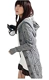 Halife Women's Hooded Knitted Sweater Belted Open Front Cardigan Sweater