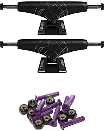 Thunder Trucks 149mm Light Night Black Skateboard Trucks - 5.75" Hanger 8.5" Axle with 1" Purple Hardware