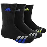 adidas Boys Cushion Crew Socks (Pack of 3), Black/Bold Blue - Onix - Semi Solar Yellow, Large