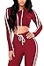 Pink Queen Womens Long Sleeve Side Stripe Crop Top  Leggings 2 Piece Sport Wear,Wine Red-long Sleeve,Small