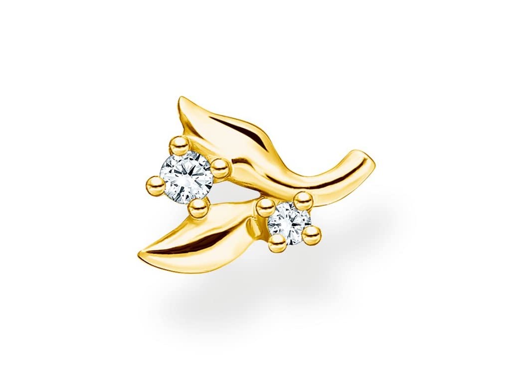 THOMAS SABO Single ear stud leaves with white stones gold 925 Sterling Silver, 18k Yellow Gold Plating
