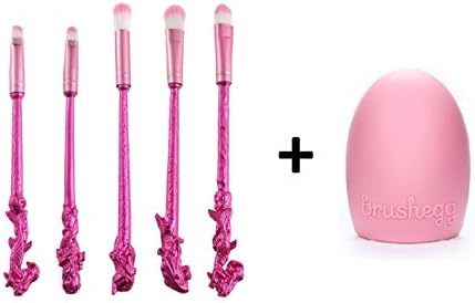 3 colors 5pcs Metal Handles Make Up Brushes Set Magic Wizard Wand Eye Makeup Brush Eyeshadow Blending Brushes Set with Free Brush Egg Cleaner Beauty Tools kit set (Rose)