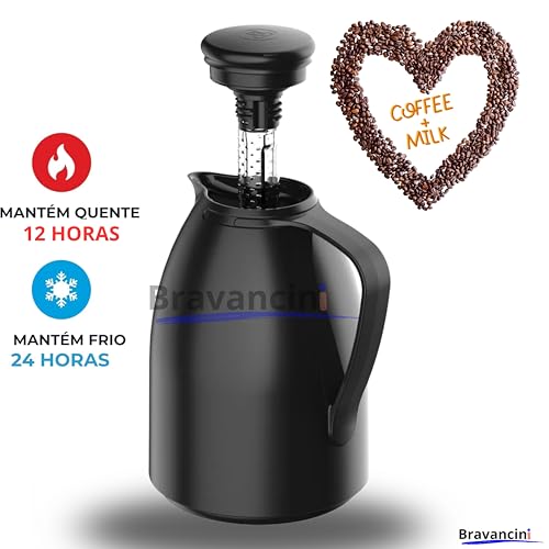 Garrafa Térmica Bule Preto 1 Litro Ampola de Vidro Conserva Café Quente 12h Bebidas Frias 24h Infusor Chá Ideal Casa Escritório Presentes Bule Termico
