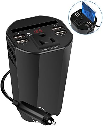 Mkocean 150W Car Power Inverter, DC 12V to 110V AC Auto Converter with 1 AC Outlets and 4 USB Port Charger