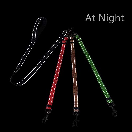 Wellbro 3 in 1 Durable Nylon Dog Leash with Padded Handle, Three- Way Pet Leash with a Coupler, Adjustable and Detachable, Lead for Small, Medium Dogs (Multi-Color Reflective)