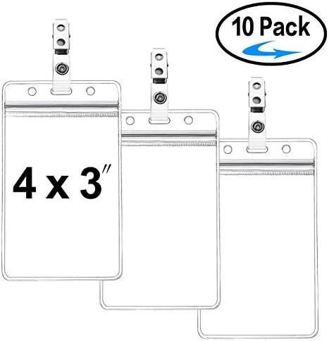ID Badge Holder with Metal Badge Clips ID Holder Vertical Clear 4x3 Name Tags Card 10 Pack by ZHEGUI