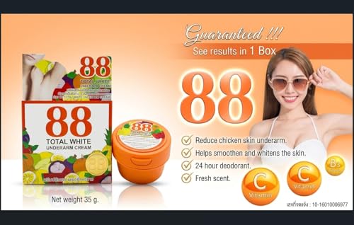 88 Total White Underarm Brightening Cream 2PCS COMBO PACK with Vitamin B3, Licorice Extract & Odour Control for Dark Underarms, Smooth Lightweight Daily Care Cream for Women and Men, 2x35g