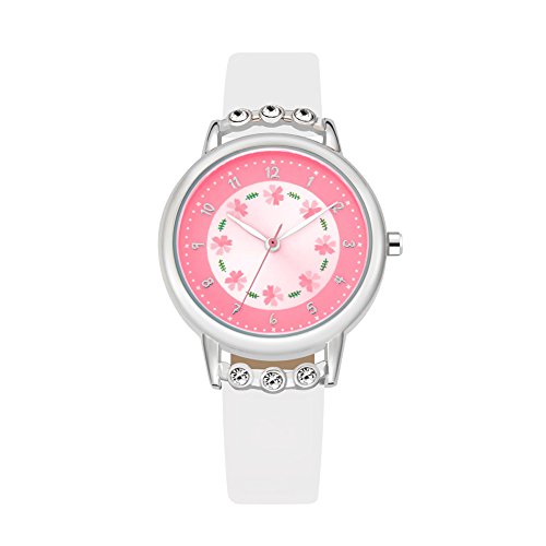 Kids Time Teacher Wrist Watch Student Analog PU Band Watches White