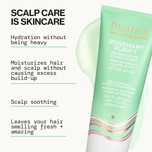PACIFICA CONDITIONER – ROSEMARY PURIFY INVIGORATING CONDITIONER WITH HYDRATING JOJOBA & COOLING MINT FOR BALANCED MOISTURE, SULFATE-FREE, VEGAN & CRUELTY-FREE, 8 OZ