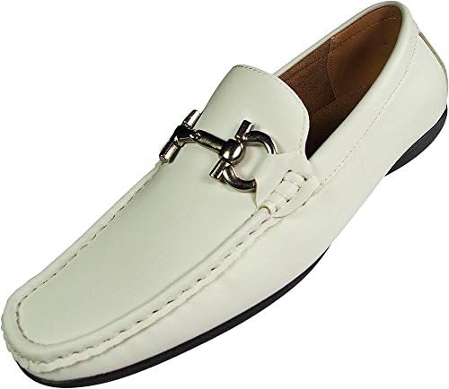 Masimo - Mens Faux Leather Metal Horse Bit Buckle Driving Moccasin, White 39637-8.5D(M)US