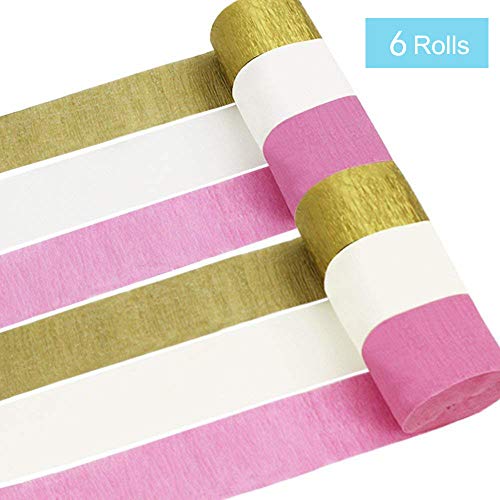 Pink Gold Color Crepe Paper Party Streamer Balloon Decorations Set for Wedding Birthday Party Thanksgiving (Pink)