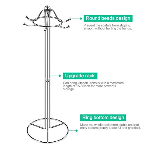 SINGAYE Utensil Stand Kitchen Tools Rack 304 Stainless Steel Holders 16.1 inch, 6 Hooks for Spoon,Soup Ladle,Pasta Server, Spatula etc.