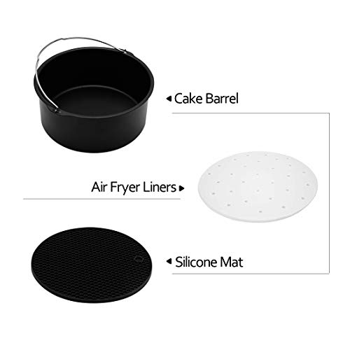 Air Fryer Accessories, Deep Fryer Accessories Fit all 3.2QT-6QT Air Fryer, Set of 7 Pcs Including Cake Barrel, Multipurpose Grille Rack, Silicone Mat, Paper Liners, Silicone Brush …