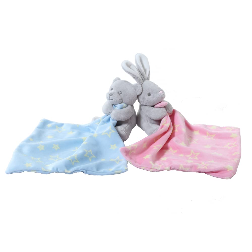 CREVENT Soft Plush Animal Face Baby Comforter for Boys and Girls, Great Gifts for Birthday Baby Shower - Hugging Bear +Bunny