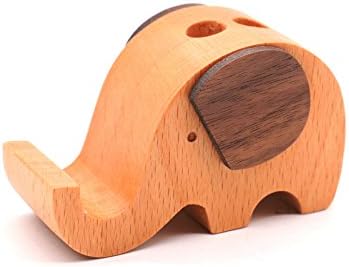 Wood Elephant Pen Holder, MAISHO Small Elephant Sculpt Mobile Phone Holder