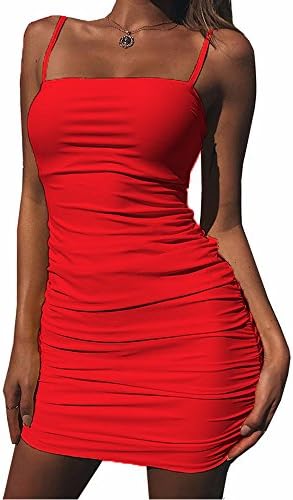 Kaximil Women's Sexy Strap Balckless Sleeveless Ruched Mini Club Dresses