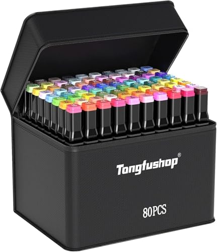 80+2 Feutre a Alcool, Séchage sûr et Rapide Feutres Coloriage Adulte, Marqueurs de Dessin avec Sac en Tissu Portable et Base, pour Artistes et Adultes à Colorier