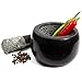 Black Granite Mortar and Pestle Set, with Anti-Scratch Padding, in Protective Packaging (5.2 Inch, 6 Lbs, Polished, Black, Extras)