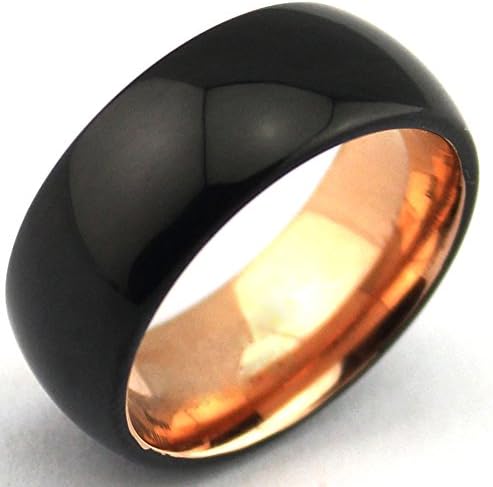 EZreal Will Queen 8mm Black Domed Tungsten Carbide Rings Rose Gold Interior Mens Wedding Bands Comfor Fit Unique Wedding Anniversary Rings for Men Women 13.5