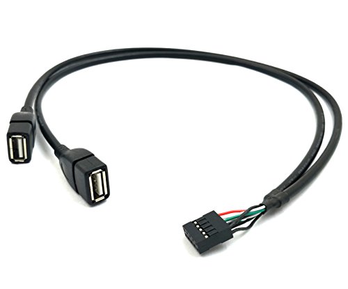 Duttek (2-Pack) 50CM Dupont 10 Pin Female Header to 2 Port Dual USB 2.0 Type A Female Motherboard Extender Splitter Cable Cord (2AF/10Pin 0.5M)