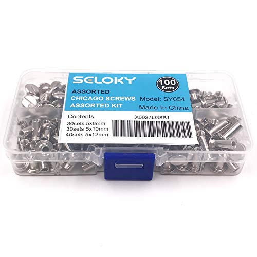 Seloky 100 Sets Silvery Chicago Screws Assorted Kit 1/4 3/8 1/2 Inches Screw Posts Metal Accessories Nail Rivet Chicago Button for DIY Leather Decoration Bookbinding Round Flat Head Stud Screw - Thumbnail 5