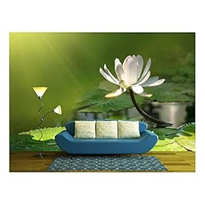 Water Lily on a Green Background - Removable Wall Mural | Self-Adhesive Large Wallpaper - 66x96 inches