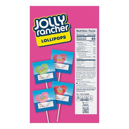 JOLLY RANCHER ASSORTED FRUIT FLAVORED, VALENTINE’S LOLLIPOPS BOX, 9.2 OZ (20 PIECES)