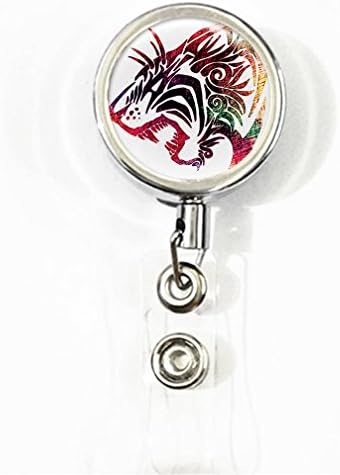 RainbowSky Animal Tiger Business ID Card Name Tag Retractable Badge Holder Reel with Belt Clip, Silvery, C1592