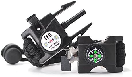 Auchee LED SOS Emergency Paracord Bracelet |The ULTIMATE 15 in 1 Tactical Survival Gear| Perfect for Cycling Hiking Camping Fishing Hunting (Black+Adjustable Buckle, Cobra 7.5-9.5inch)