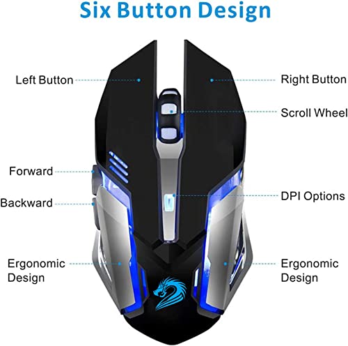 Uciefy X96 Wireless Gaming Mouse, Rechargeable Silent Mouse 4 Breathing Led Light Optical Mice with Nano USB Receiver, 2400 DPI High Precision Laser for Computer/Laptop/Mac/PC (Black)