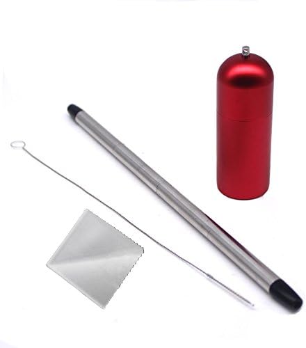 RESTER Reusable Drinking Straw Telescopic Stainless Steel Portable Straw with Metal Keychain Case and Telescopic Brush(Polish-Red)