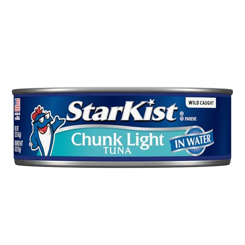 STARKIST CHUNK LIGHT TUNA IN WATER, 5 OZ (8 PACK) CANNED TUNA FISH, WILD CAUGHT, GLUTEN FREE, READY TO EAT, PERFECT FOR SALADS, KETO MEALS AND SNACKS, WITH 20G PROTEIN & 90 CALORIES PER SERVING