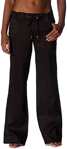 Rustsoul Women's Fluid Long Linen Pant Black Medium