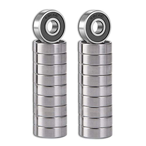 Loiisgy 20 Pcs 608 2RS Ball Bearings, Double Rubber Sealed Miniature Deep Groove 608rs for Skateboards, Inline Skates, Scooters (8mm x 22mm x 7mm)