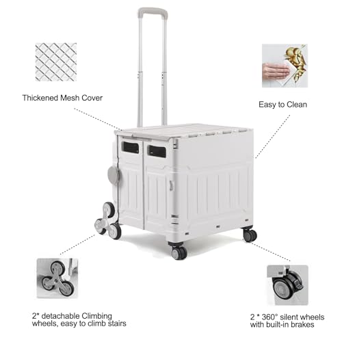 XVersion Foldable Shopping Trolley Cart with 8 Wheels,Collapsible Grocery Trolley With Storage Box,Picnic Trolley With Integrated Desktoptop,Utility Shopping Cart for Outdoor Tourist Office(Grey)