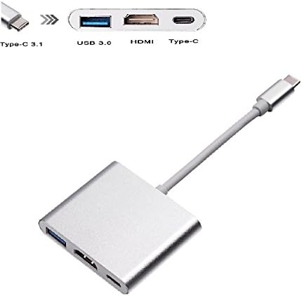 USB 3.1 Type C To HDTV HDMI Adapter 4K + USB3.0 + Type C Convertor Cable Adapter For New Macbook/Chromebook Pixel/Dell Xps13/Yoga 900/Lumia 950Xl/USB-C Devices To HDTV/Projector by Xgunion (Sliver)