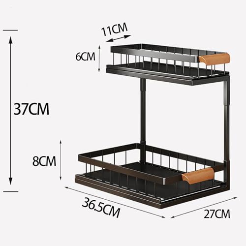 Keqin 2 Tier Under Sink Organizer,Pull Out Cabinet Shelves, Slide out Pull out Cabinet Organizer Shelf,Multi-Purpose Storage for Kitchen and Bathroom 36.5 * 27 * 37cm