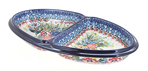 Click Here to See More Images Blue Rose Polish Pottery Hummingbird Divided Dish