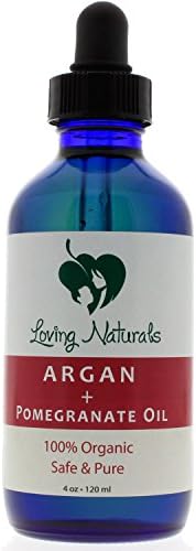 Loving Naturals 100% Organic Argan + Pomegranate Oil for Face, Hair, Skin and Nails Anti-Aging, Hair Treatment, Protection (4 oz.)