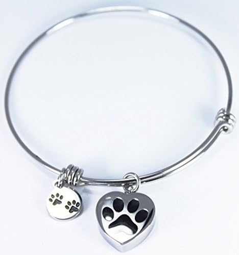 Pet Memorial Jewelry 'Paw Print' Urn Bangle. High Grade Stainless Steel Pet Memorial - With Secret Pet Urn Compartment and Gift Box. Modern Design and Quality Craftsmanship.