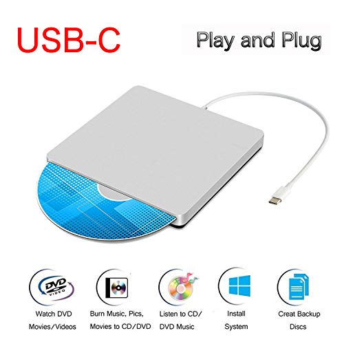 VikTck USB-C Superdrive External DVD/CD-RW Burner Writer Player for Laptop Notebook PC Desktop Computer,High Speed Data Transfer Support Windows XP/Vista/7/8/2000,Mac