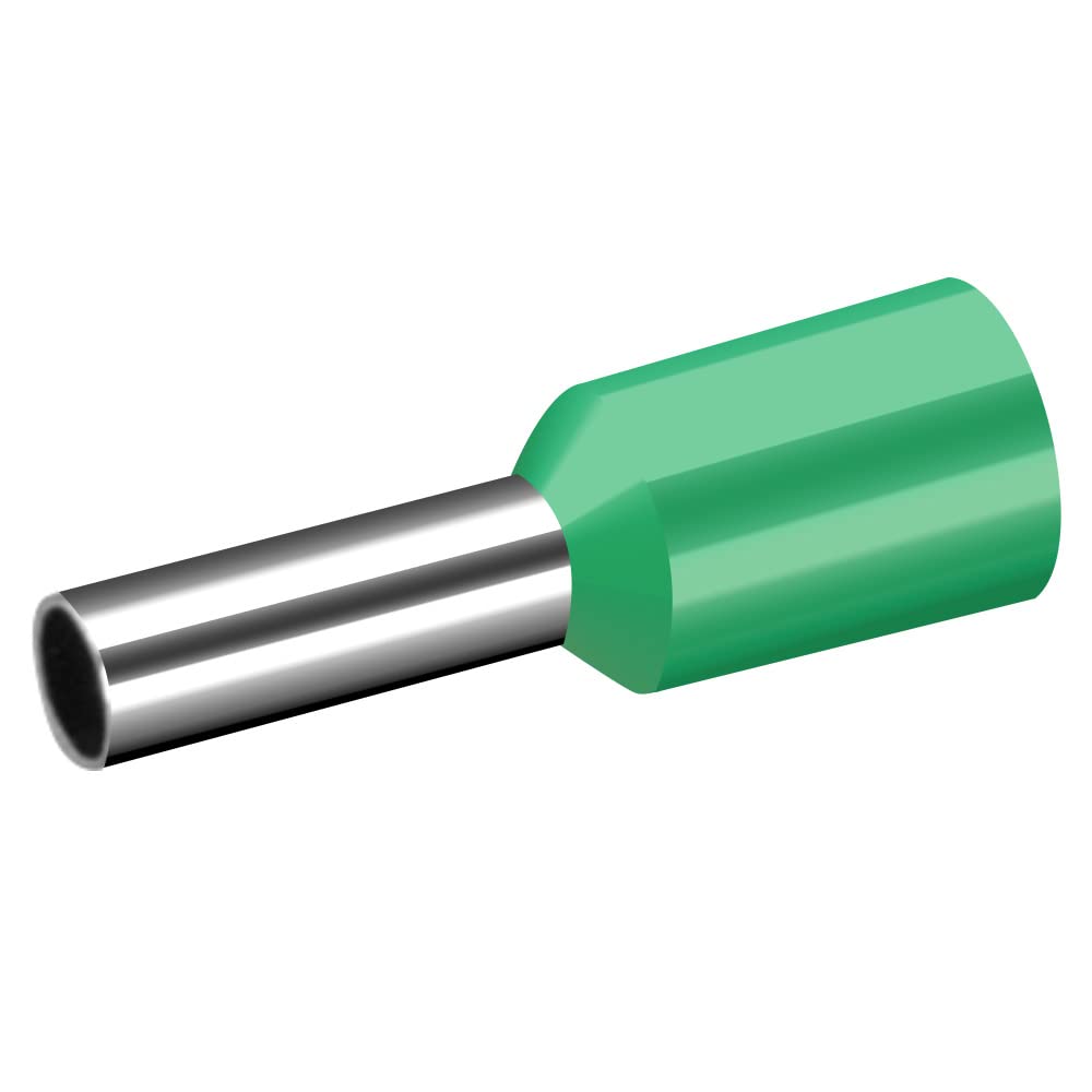 Heschen Cord End Terminal, E2508, AWG14 / 2.5mm², Wire Copper Crimp Connector, Vinyl Insulated, Green, Pack of 1000