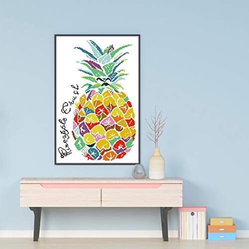 Cross Stitch Kits Pre-Printed Pattern Kit Stamped Cross-Stitch Kits for Beginners Adults, Embroidery Needlepoint Kit Color Pineapple Kits for Office Home Wall Decorations - Thumbnail 6