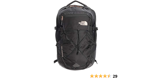 black and rose gold north face bookbag